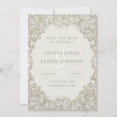 フォーマル金ゴールドスパークルヴィンテージエレガンス保存日 招待状 (正面)