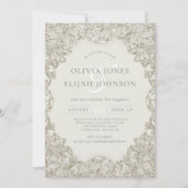 フォーマル金ゴールドスパークルヴィンテージエレガンス婚約 招待状 (正面)