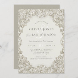 フォーマル金ゴールドスパークルヴィンテージエレガンス婚約 招待状