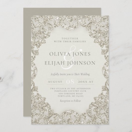 フォーマル金ゴールドスパークルヴィンテージエレガンス結婚ズ 招待状 (正面/裏面)