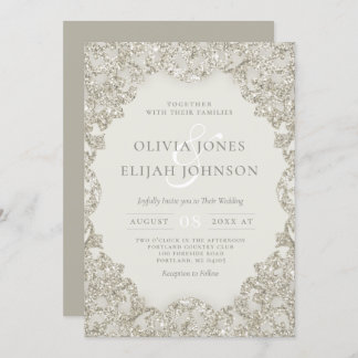 フォーマル金ゴールドスパークルヴィンテージエレガンス結婚ズ 招待状