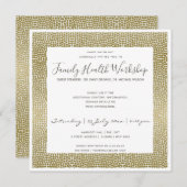 フォーマル金ゴールドフェイク白モザイク・ドット・ワークショップイベント 招待状 (正面/裏面)