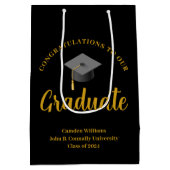 フォーマル金ゴールドブラック卒業パーパーソナライズされたティ ミディアムペーパーバッグ (裏面)