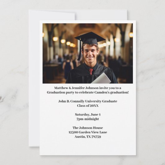 フォーマル金ゴールドブラック卒業写真パーティー 招待状 (裏面)