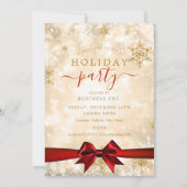 フォーマル金ゴールドリ企業のボンホリデーパーティレッド 招待状 (正面)