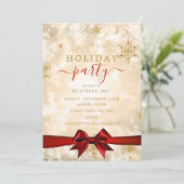 フォーマル金ゴールドリ企業のボンホリデーパーティレッド 招待状 (スタンド正面)