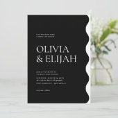 フォーマル黒と白のモダン波状結婚の 招待状 (スタンド正面)