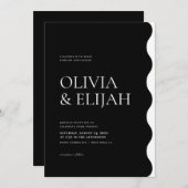 フォーマル黒と白のモダン波状結婚の 招待状 (正面/裏面)