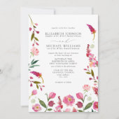 フォーマル エレガント ピンク ウォーターカラー フラワーズ ウェディング 招待状 (正面)