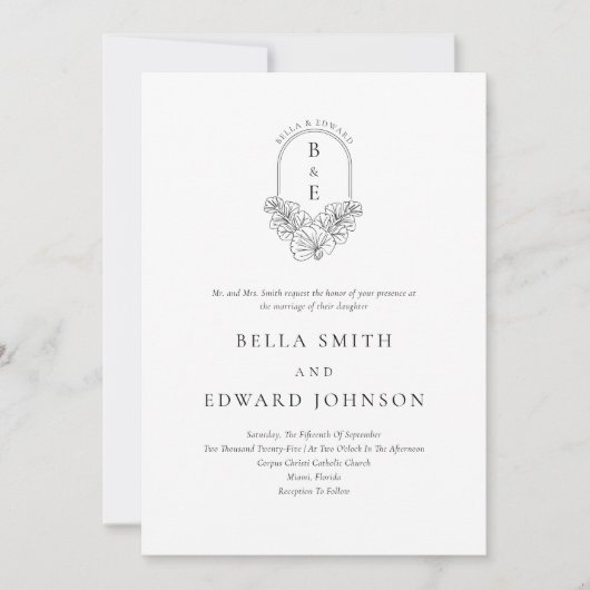 フォーマル エレガント ブラック ホワイト クレスト ウェディング 招待状 (正面)
