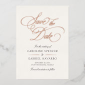 フォーマル カリグラフィー 結婚式 Save the Date 箔招待状 (正面)
