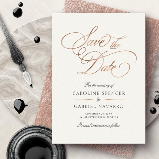 フォーマル カリグラフィー 結婚式 Save the Date 箔招待状