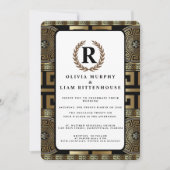 フォーマル クラシック ギリシャの生命の鍵 ライラの花輪 招待状 (正面)