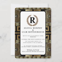 フォーマル クラシック ギリシャの生命の鍵 ライラの花輪 招待状