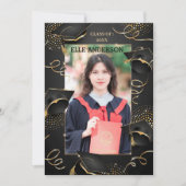 フォーマル クラシック ブラック ゴールド 卒業帽 招待状 (正面)