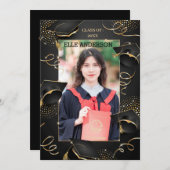 フォーマル クラシック ブラック ゴールド 卒業帽 招待状 (正面/裏面)