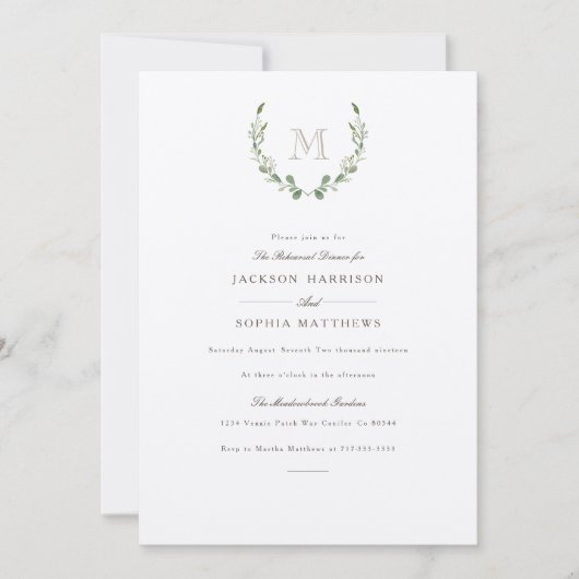 フォーマル&グ素朴リーリー |イニシャル結婚式の招待 招待状 (正面)