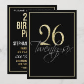 フォーマル シルバー ブラック ゴールド 26歳の誕生日パーティー 招待状 (正面/裏面)
