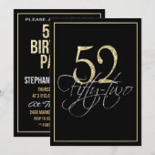 フォーマル シルバー ブラック ゴールド 52歳 バースデーパーティー 招待状 (正面/裏面)