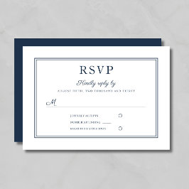 フォーマル ネイビーブルー スクリプト ウェディング RSVP カード