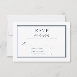フォーマル ネイビーブルー スクリプト ウェディング RSVP カード