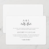 フォーマル ブラック ホワイト エレガント クラシック ミニマル ウェディング 招待状 (正面/裏面)