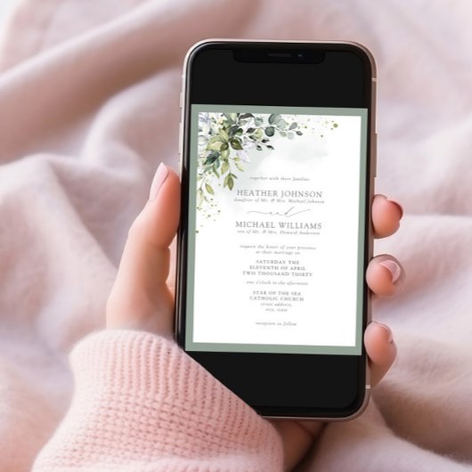 フォーマル ボタニカル グリーンナリー フローラル ウォーターカラー 招待状