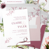 フォーマル,モダンタイポグラフィブルゴーニュ，ピンク結婚ス 招待状