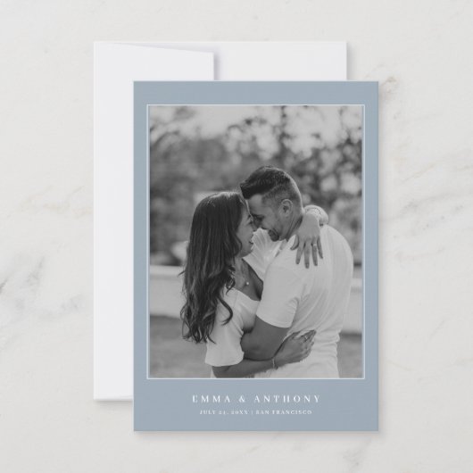 フォーマル ヴィンテージ ダスティーブルー モノグラム ウェディング セーブザデート (正面)