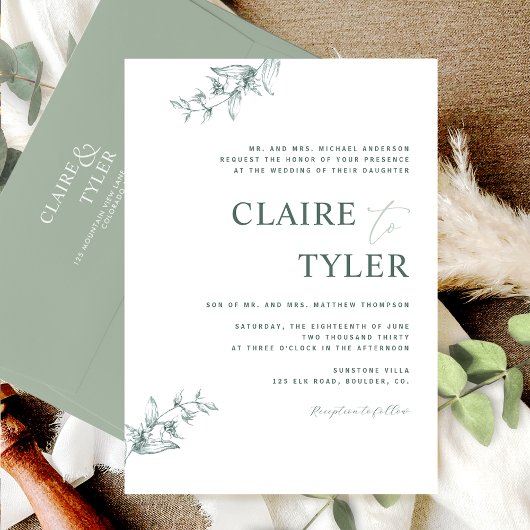 フォーマル,緑モダンミニマルタイポグラフィ結婚ズ 招待状