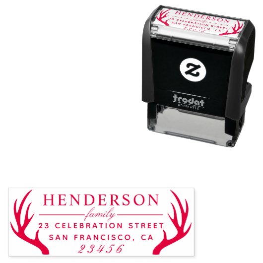 フォーマル〔雄ジカの〕枝角ファミリー名&カスタム差出人住所 セルフインキングスタンプ (インサイチュ)