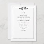 フォーマル QRコード ブラック＆ホワイト ボウ モノグラム 招待状 (正面)