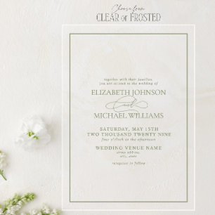 フォーマルSage Greenクラシックスクリプ結婚ト アクリル招待状