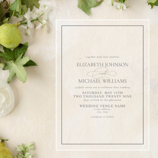 フォーマルSage Greenクラシックスクリプ結婚ト アクリル招待状