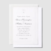 フォーマルScript with/Geometric Frame Monogram 結婚's ベラム紙招待状 (オフセット)