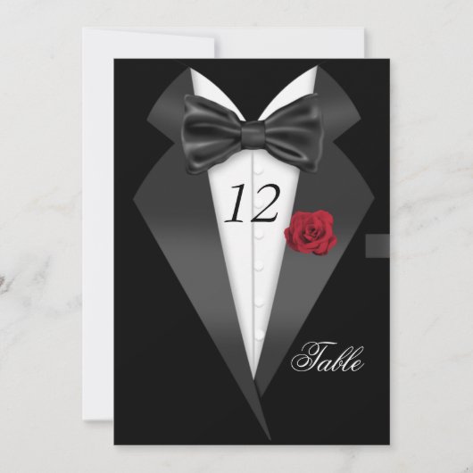 フォーマルTuxedoブラックテーブル番号座席場所2 招待状 (正面)