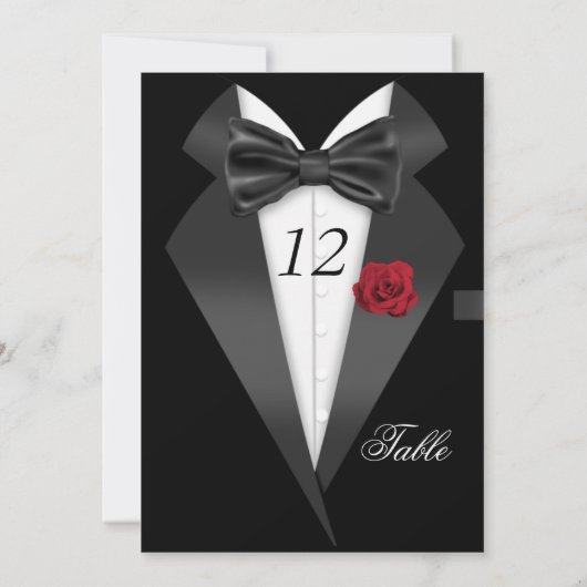 フォーマルTuxedoブラックテーブル番号座席場所2 招待状 (裏面)
