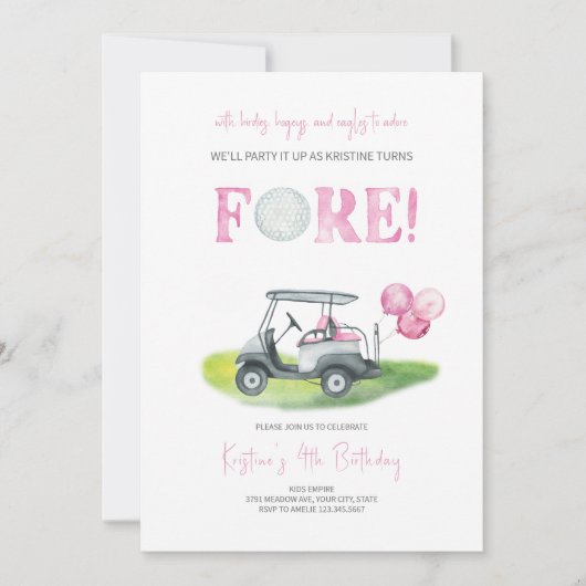 フォーミニゴルフガール誕生日招待状 招待状 (正面)