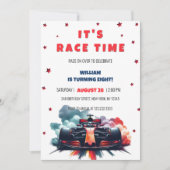 フォーミュラレースカー 赤い煙 星 F1 誕生日 招待状 (正面)