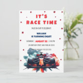 フォーミュラレースカー 赤い煙 星 F1 誕生日 招待状 (スタンド正面)