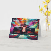 フォーミュラ1誕生日カード – 高速レーステーマ カード (黄色い花)