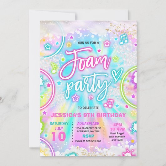 フォーム誕生日パーティープールスプラッシュパッド絞り染めグロー 招待状 (正面)