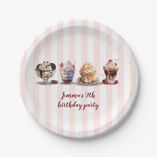 フォーメイクアイスクリームサンデー誕生日 ペーパープレート (正面)