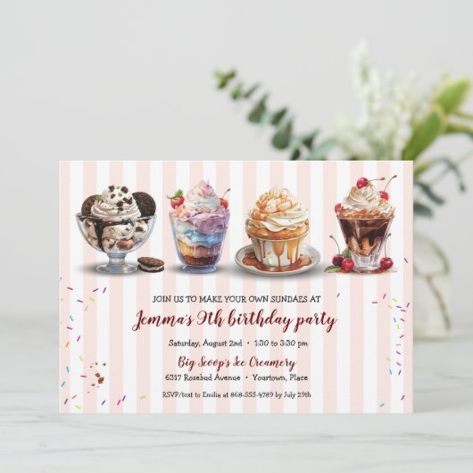 フォーメイクアイスクリームサンデー誕生日 招待状 (スタンド正面)