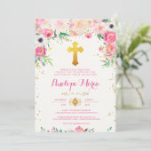 フォーラルと金ゴールドクロスバプテスマ招待状 招待状 (スタンド正面)