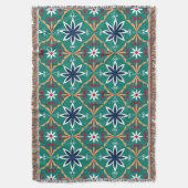 フォーラルジオメトリブルーとネイビーパターン スローブランケット (正面縦)