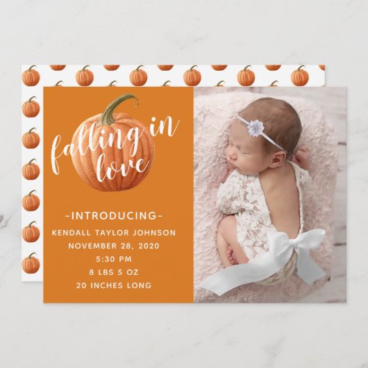 フォーリングインラブパンプキンフォト誕生 案内状 (正面/裏面)
