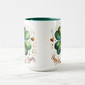 フォーリーフクローバーグリーンと金ゴールドセントパトリックの日 マグカップ (中央)