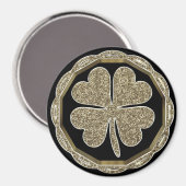 フォーリーフクローバーブラック&金ゴールドグッドラックエレガント マグネット (正面/裏面)