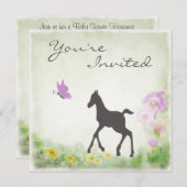 フォールかわいらしと蝶の馬のベビーシャワー招待状 招待状 (正面/裏面)